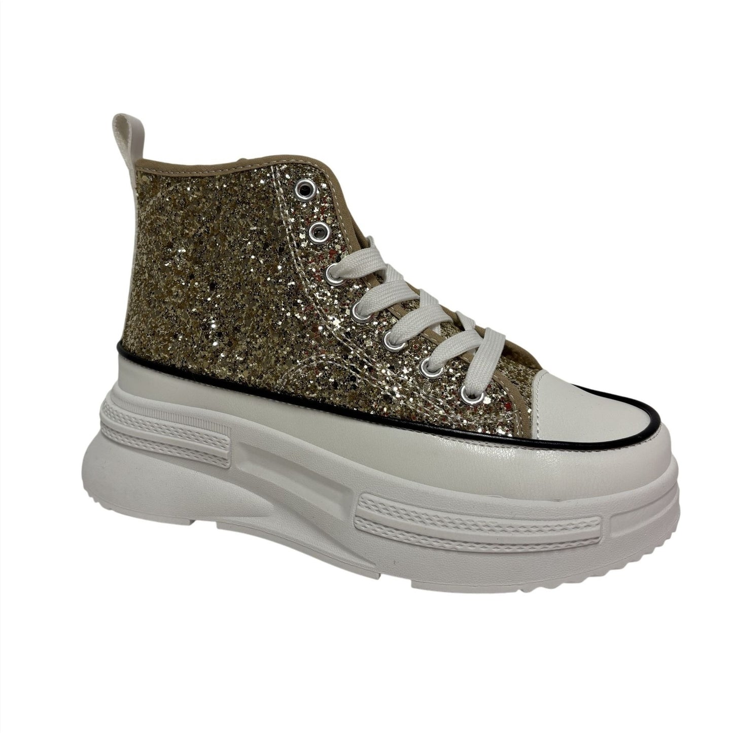 MATA / Rave Nights / Glitter High-Top / Platform / Sneakers / Gold & White / Size 7