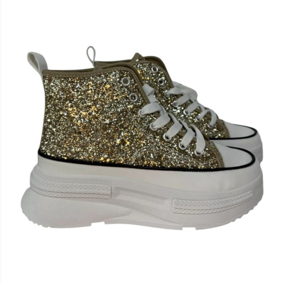 MATA / Rave Nights / Glitter High-Top / Platform / Sneakers / Gold & White / Size 7