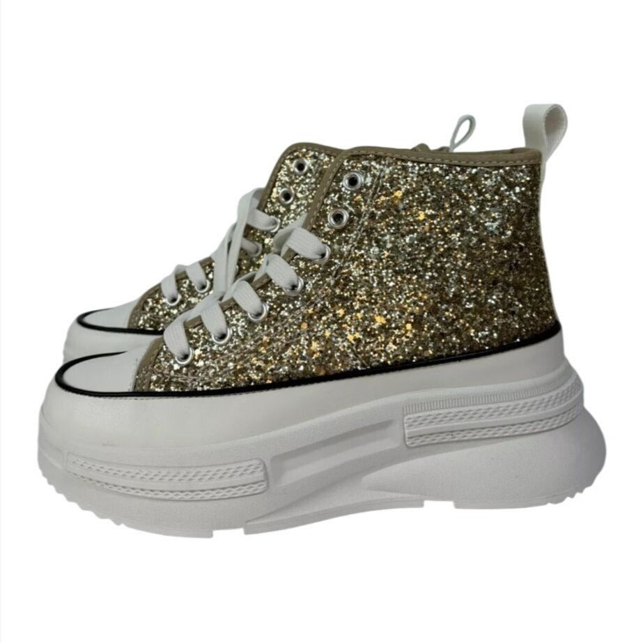 MATA / Rave Nights / Glitter High-Top / Platform / Sneakers / Gold & White / Size 7