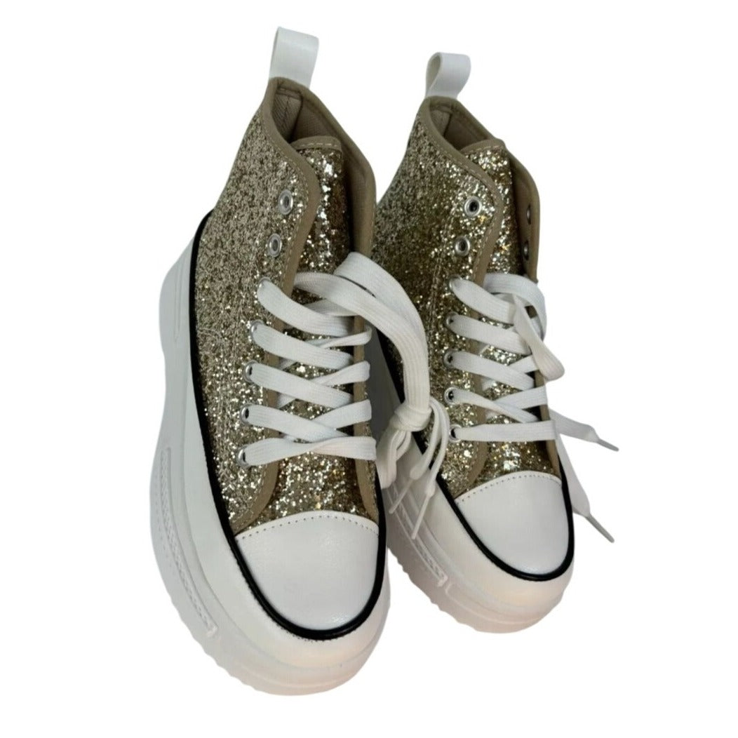 MATA / Rave Nights / Glitter High-Top / Platform / Sneakers / Gold & White / Size 7