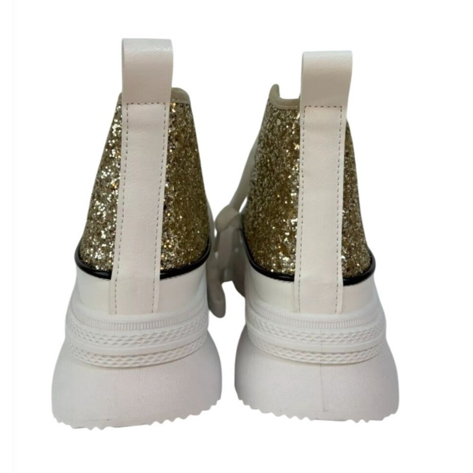 MATA / Rave Nights / Glitter High-Top / Platform / Sneakers / Gold & White / Size 7