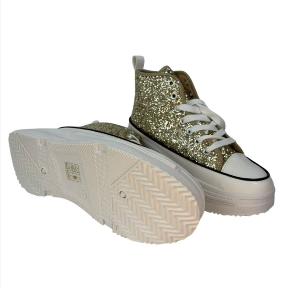 MATA / Rave Nights / Glitter High-Top / Platform / Sneakers / Gold & White / Size 7