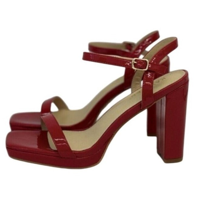 KAYLEEN / Nahlah-7 / Red Patent / Leather / Block Heel / Sandals With Ankle Strap & Platform For Women SHOES BY FLOR
