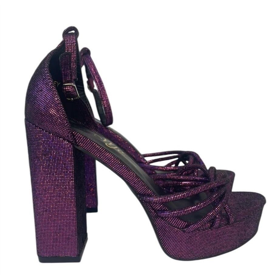SO ME / Disco / Purple Metallic / Platform / High Heels With Crisscross / Straps & Ankle Buckle / Size 8.5