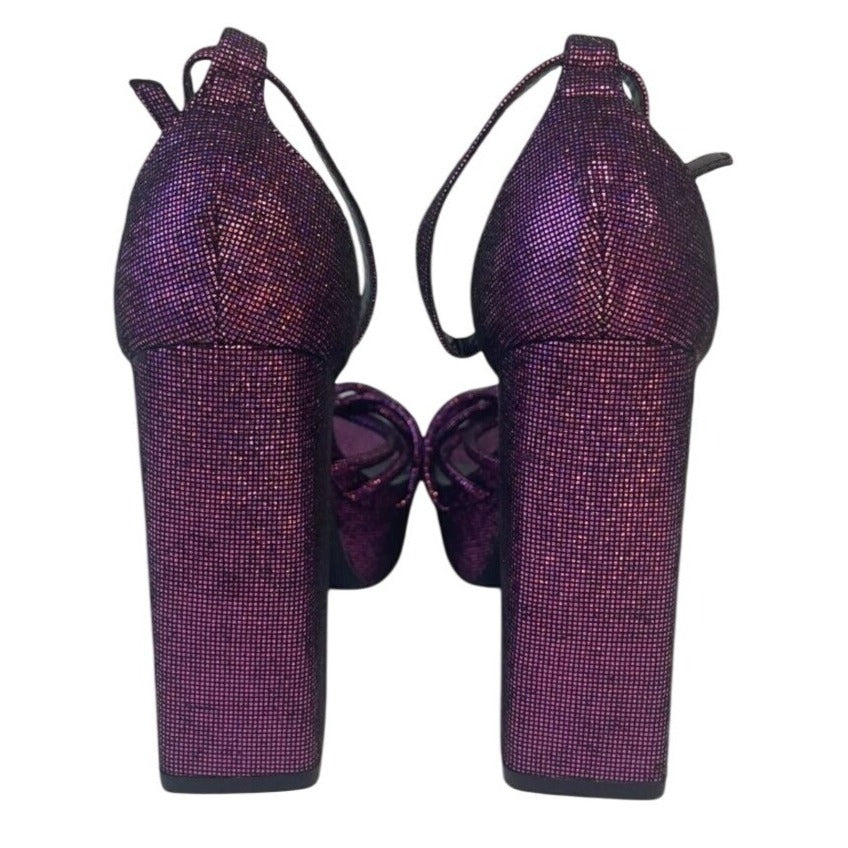 SO ME / Disco / Purple Metallic / Platform / High Heels With Crisscross / Straps & Ankle Buckle / Size 8.5