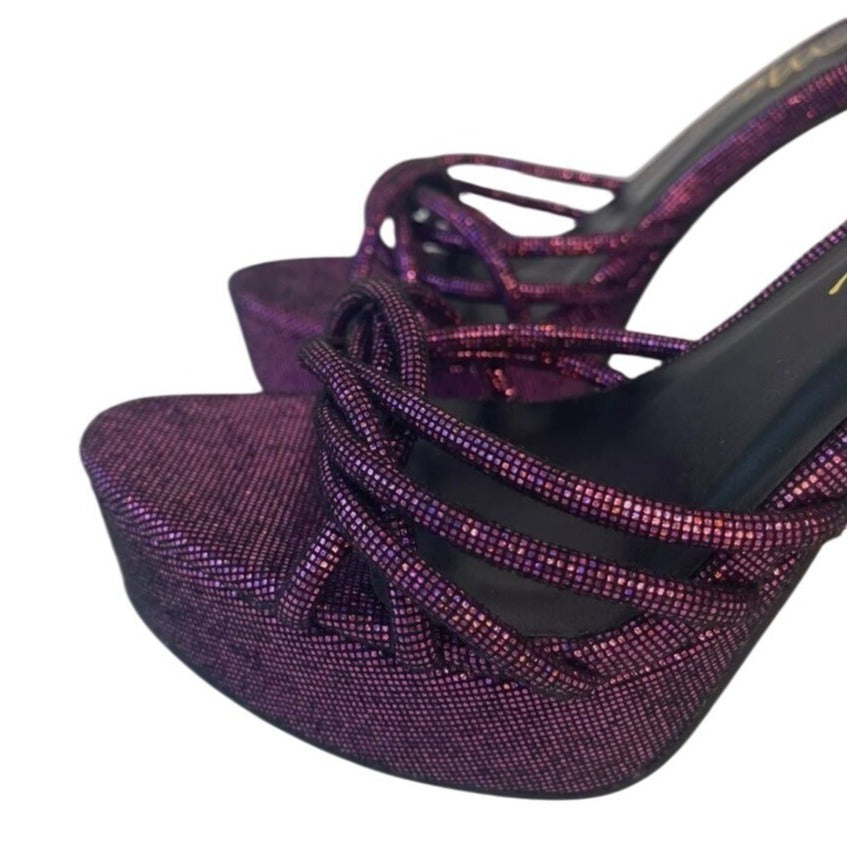 SO ME / Disco / Purple Metallic / Platform / High Heels With Crisscross / Straps & Ankle Buckle / Size 8.5