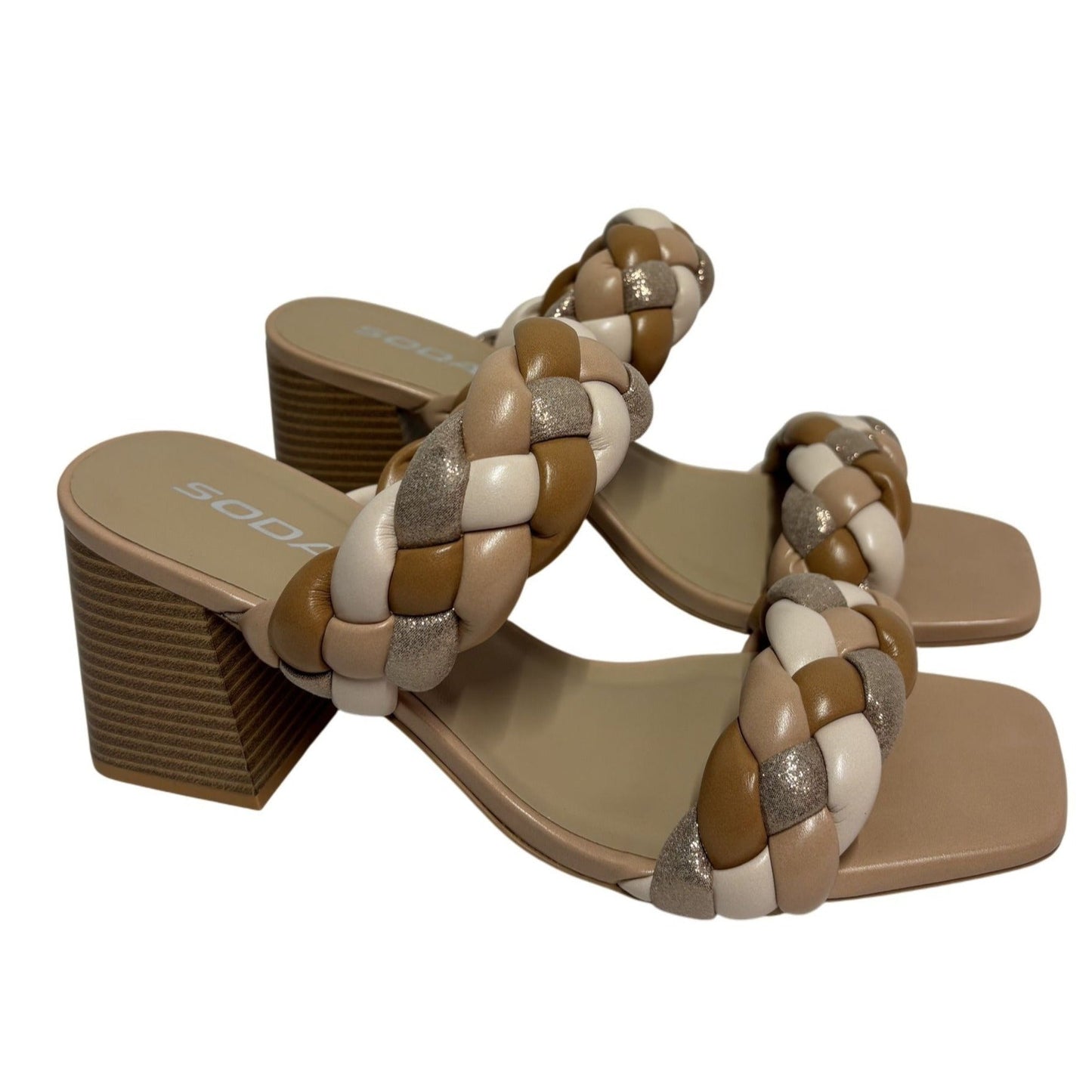 SODA / Buggy-S / Braided / Block Heel / Sandals With Square / Toe & Multi-Tone / Straps / Size 10 SHOES BY FLOR
