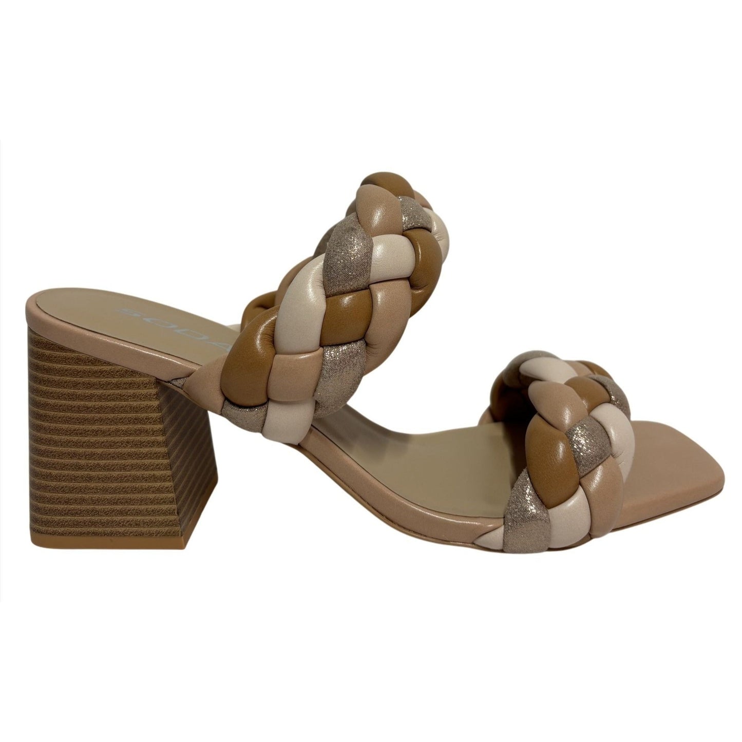 SODA / Buggy-S / Braided / Block Heel / Sandals With Square / Toe & Multi-Tone / Straps / Size 10 SHOES BY FLOR