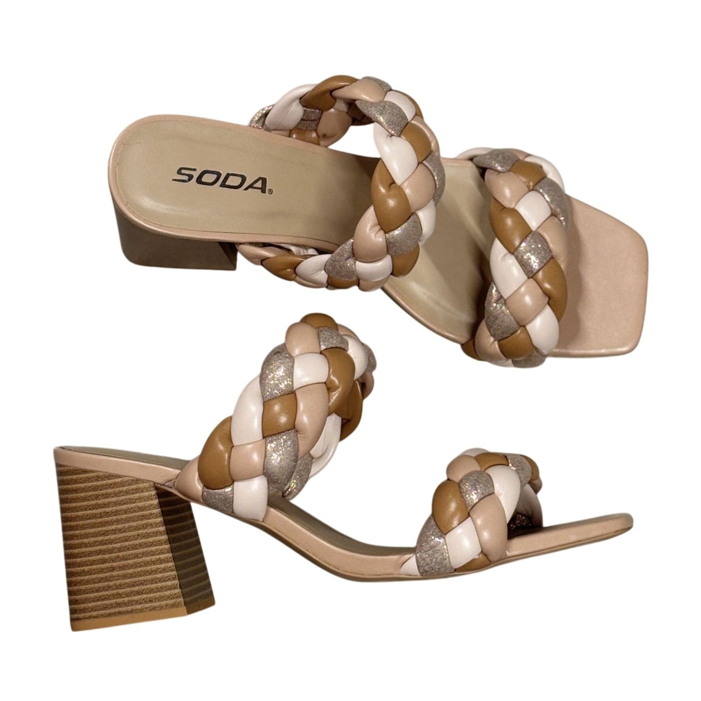 SODA / Buggy-S / Braided / Block Heel / Sandals With Square / Toe & Multi-Tone / Straps / Size 10 SHOES BY FLOR