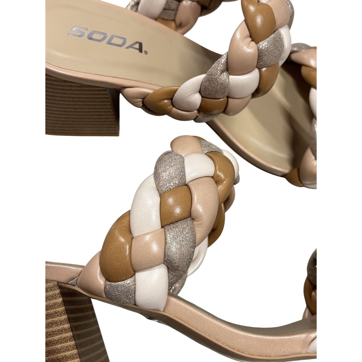 SODA / Buggy-S / Braided / Block Heel / Sandals With Square / Toe & Multi-Tone / Straps / Size 10 SHOES BY FLOR