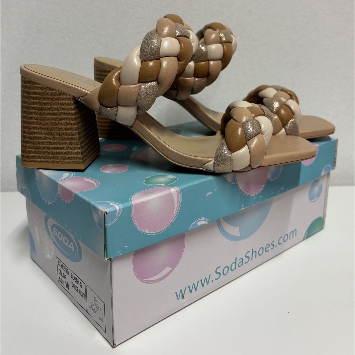 SODA / Buggy-S / Braided / Block Heel / Sandals With Square / Toe & Multi-Tone / Straps / Size 10 SHOES BY FLOR