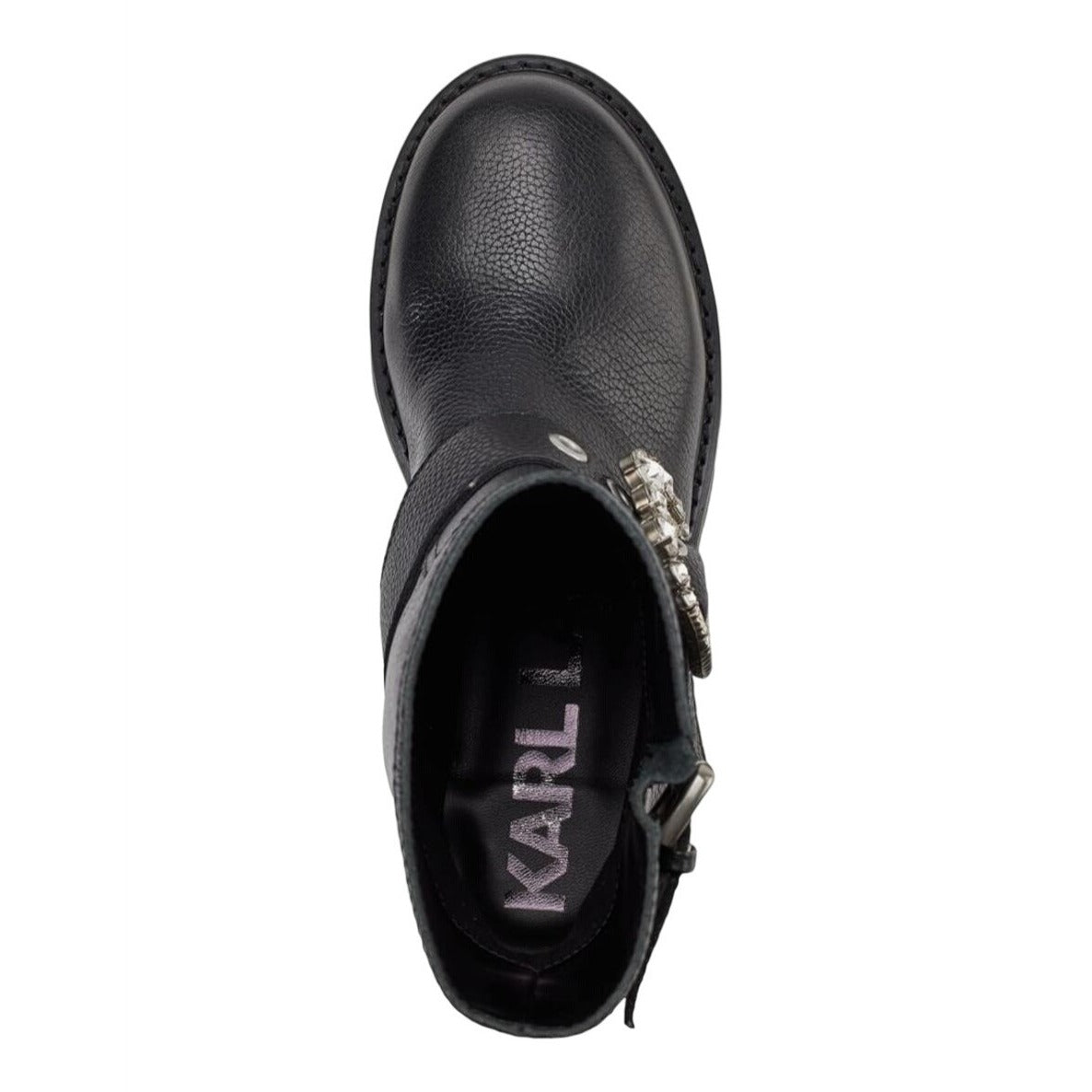 KARL LAGERFELD / Marceau / Black / Lug-Sole / Combat Boot / With Crystal Detail / Size 9M