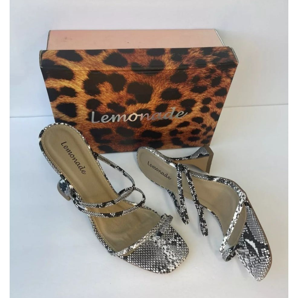 LEMONADE / Vanity / Snake Print / Strappy / Heeled Sandals 3.5" / Heel Elegant/ Statement Shoes / Size 10 SHOES BY FLOR