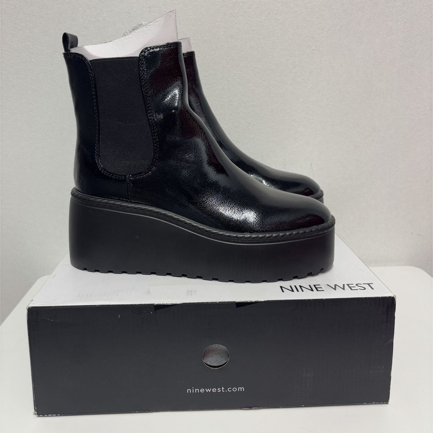 NINE WEST / Henrita-3 / Black Patent / Faux Leather / Platform/ Booties / Size 10M SHOES BY FLOR