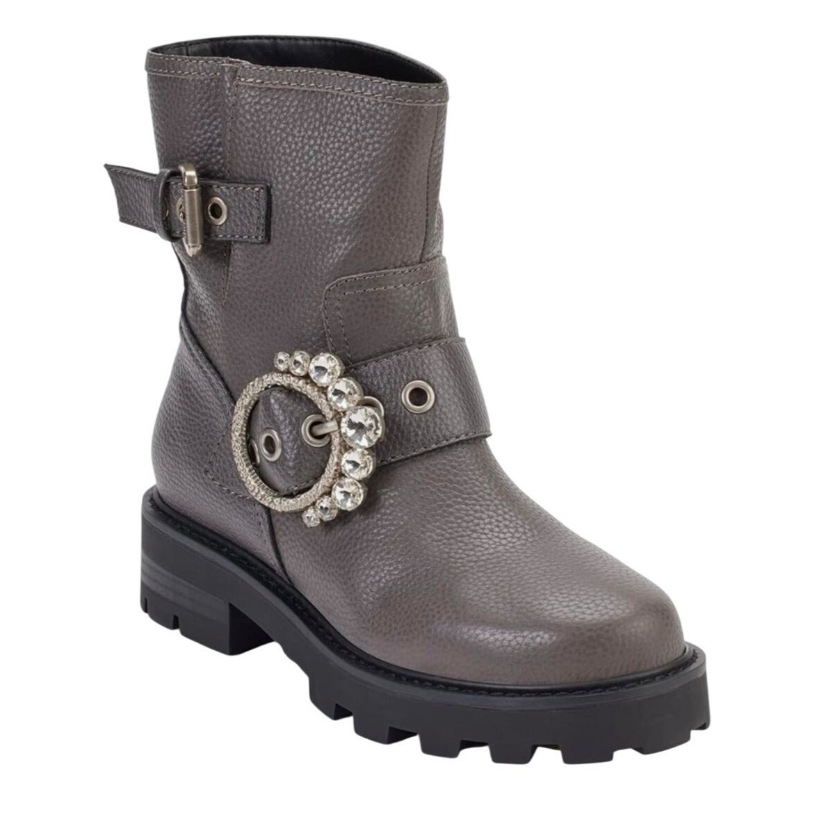 KARL LAGERFELD / Marceau / Grey / Leather Lug-Sole / Combat Boot / With Crystal Detail