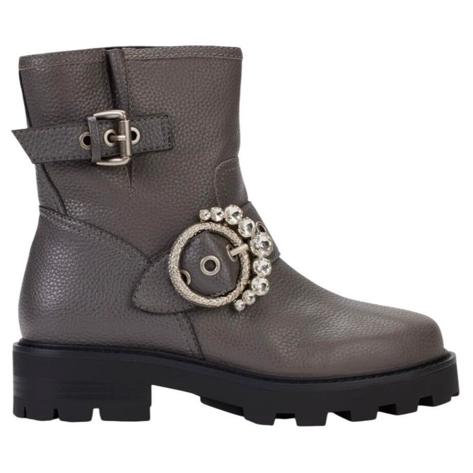 KARL LAGERFELD / Marceau / Grey / Leather Lug-Sole / Combat Boot / With Crystal Detail