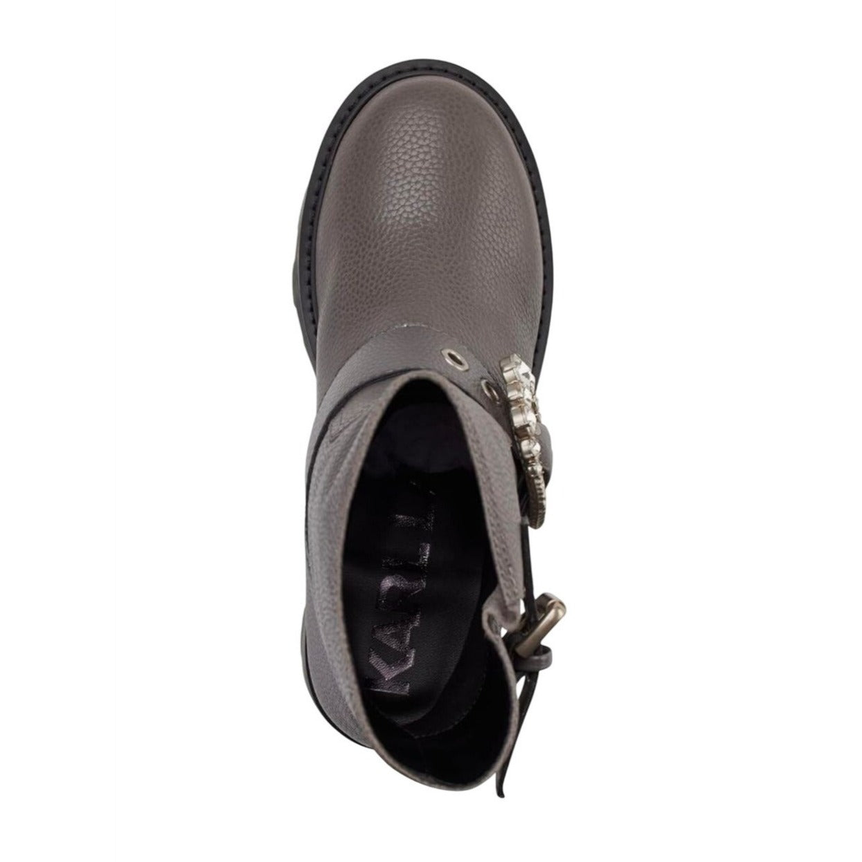 KARL LAGERFELD / Marceau / Grey / Leather Lug-Sole / Combat Boot / With Crystal Detail