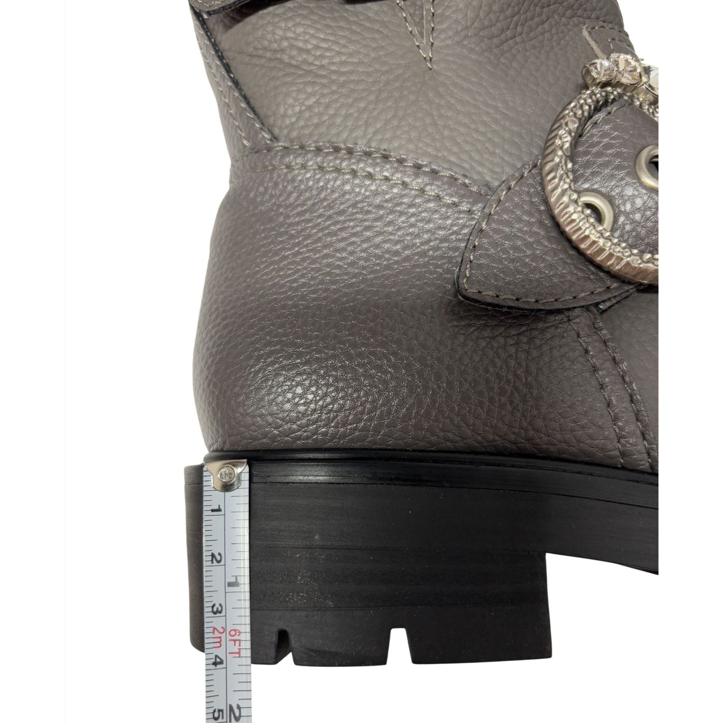 KARL LAGERFELD / Marceau / Grey / Leather Lug-Sole / Combat Boot / With Crystal Detail