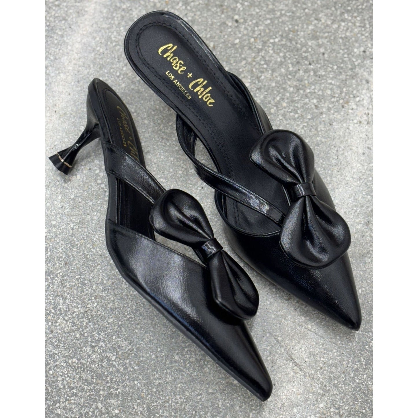 CHASE + CHLOE / Idra-3 / Womens Pointed Toe Kitten / Mules With Bow Black / Size 9 SHOES BY FLOR