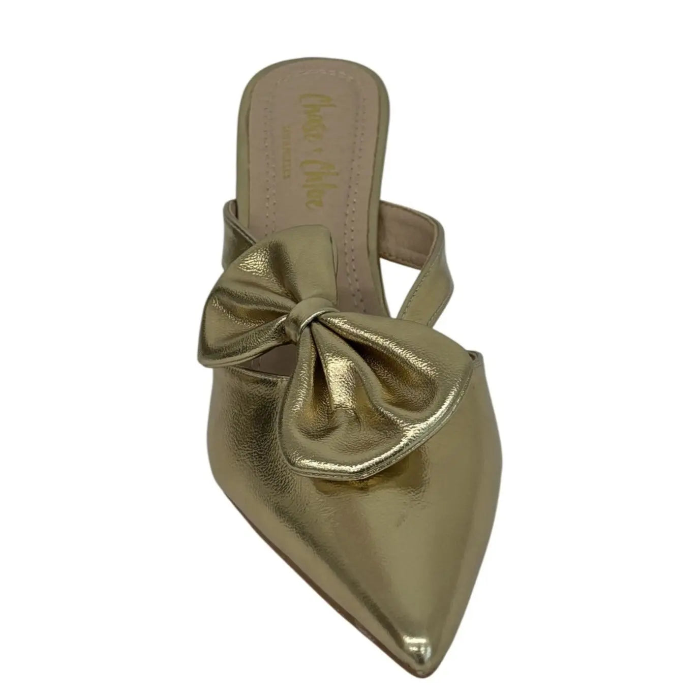 CHASE + CHLOE / Idra-3 / Gold / Pointed-Toe / Kitten Heel / Mules With Bow Accent SHOES BY FLOR