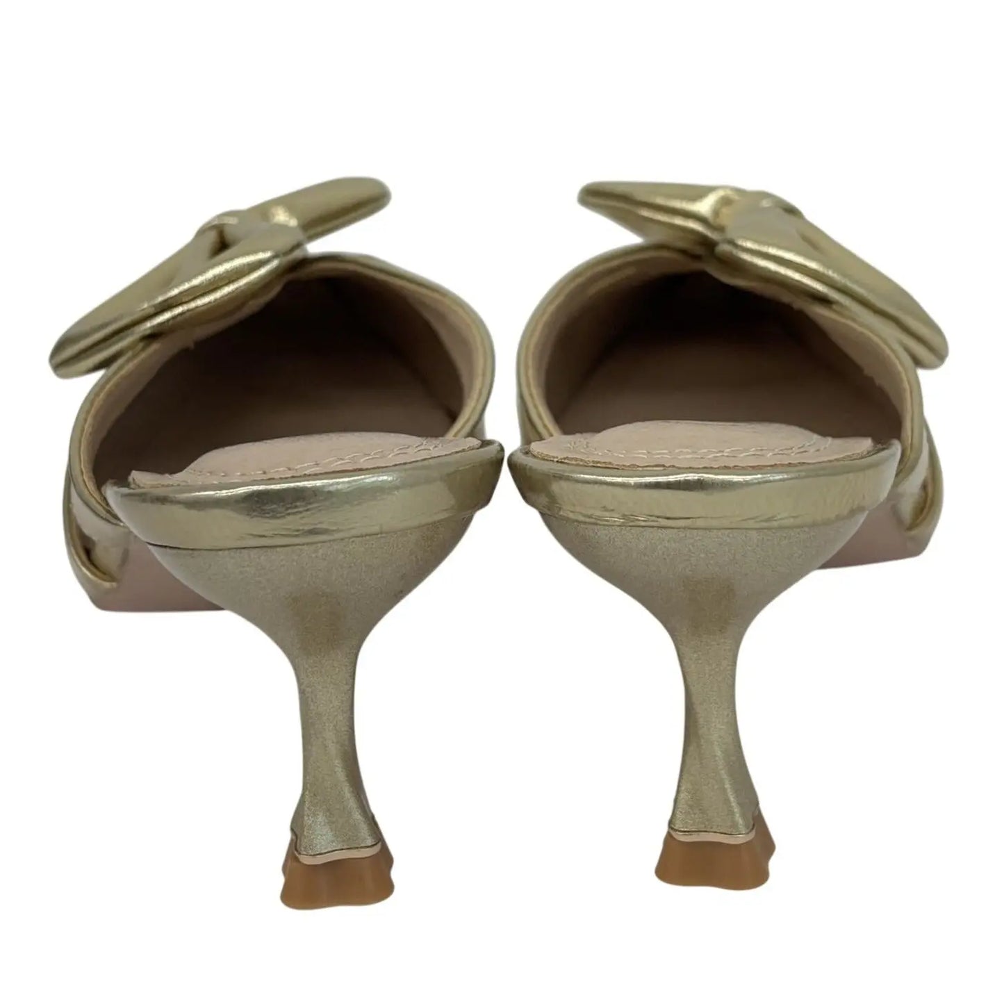CHASE + CHLOE / Idra-3 / Gold / Pointed-Toe / Kitten Heel / Mules With Bow Accent SHOES BY FLOR