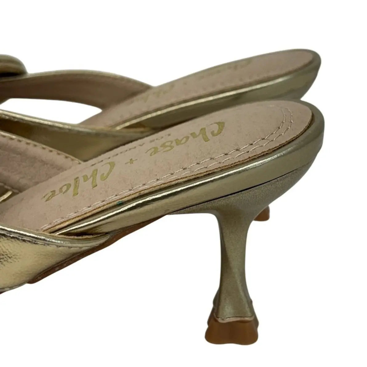CHASE + CHLOE / Idra-3 / Gold / Pointed-Toe / Kitten Heel / Mules With Bow Accent SHOES BY FLOR