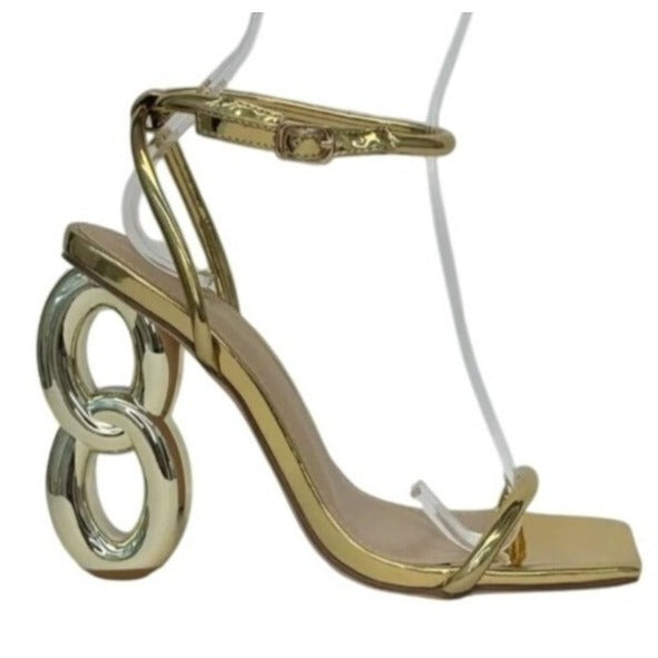 LILIANA / Duet-2 /Gold Metallic / Heeled Sandals / With Unique Number 8 / Heel Design & Ankle Strap SHOES BY FLOR