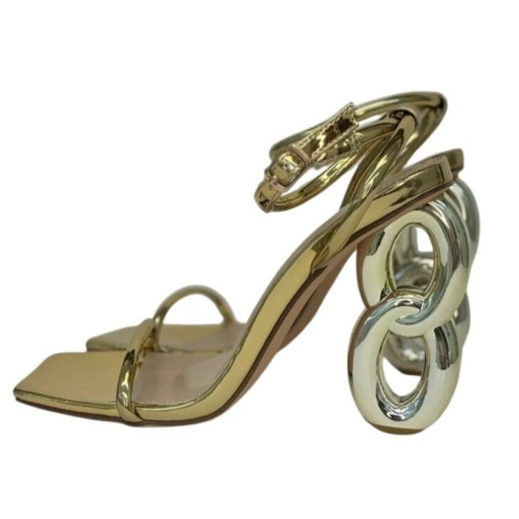 LILIANA / Duet-2 /Gold Metallic / Heeled Sandals / With Unique Number 8 / Heel Design & Ankle Strap SHOES BY FLOR
