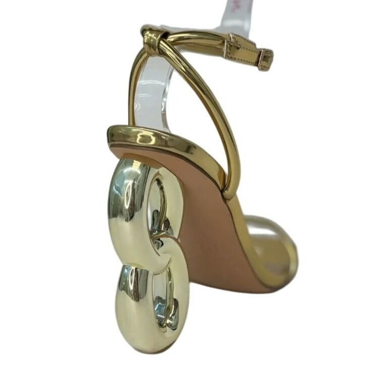 LILIANA / Duet-2 /Gold Metallic / Heeled Sandals / With Unique Number 8 / Heel Design & Ankle Strap SHOES BY FLOR