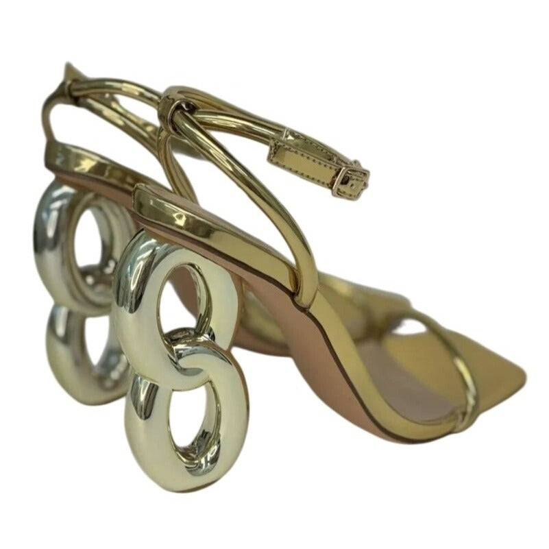 LILIANA / Duet-2 /Gold Metallic / Heeled Sandals / With Unique Number 8 / Heel Design & Ankle Strap SHOES BY FLOR