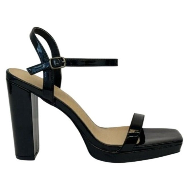 KAYLEEN / Nahlah-7 / Black Patent / Leather/ High Block Heel / Sandals / With Ankle Strap & Buckle Closure