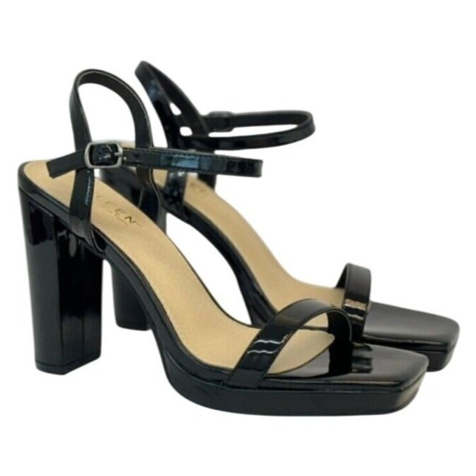 KAYLEEN / Nahlah-7 / Black Patent / Leather/ High Block Heel / Sandals / With Ankle Strap & Buckle Closure