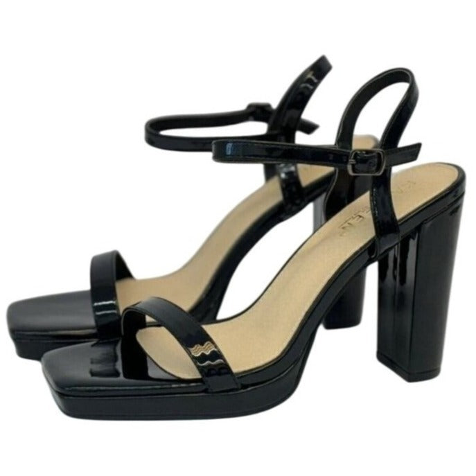 KAYLEEN / Nahlah-7 / Black Patent / Leather/ High Block Heel / Sandals / With Ankle Strap & Buckle Closure SHOES BY FLOR
