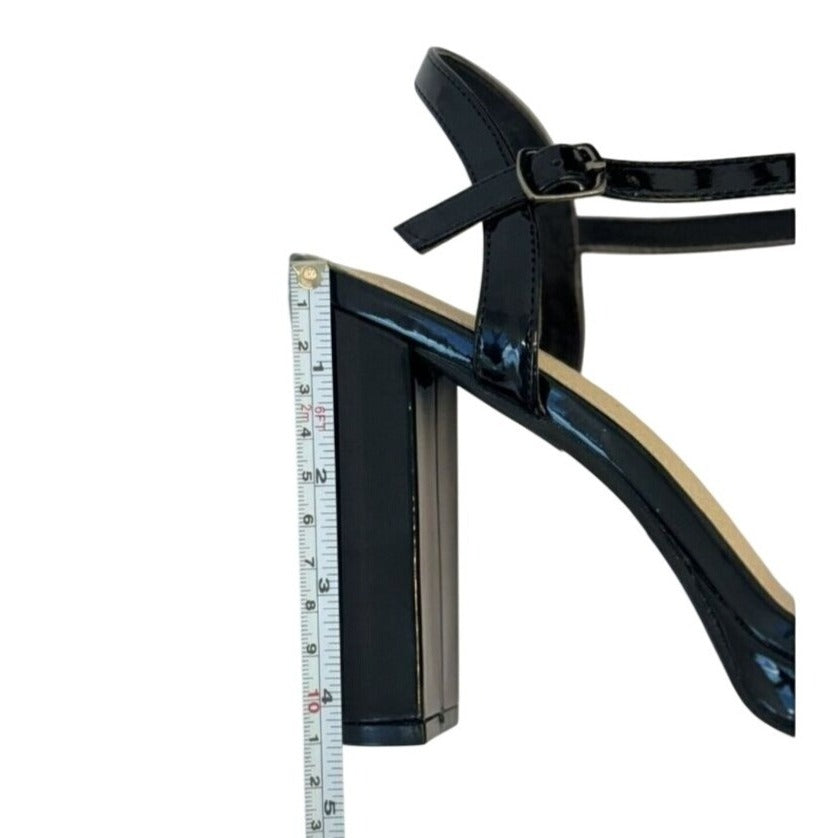 KAYLEEN / Nahlah-7 / Black Patent / Leather/ High Block Heel / Sandals / With Ankle Strap & Buckle Closure