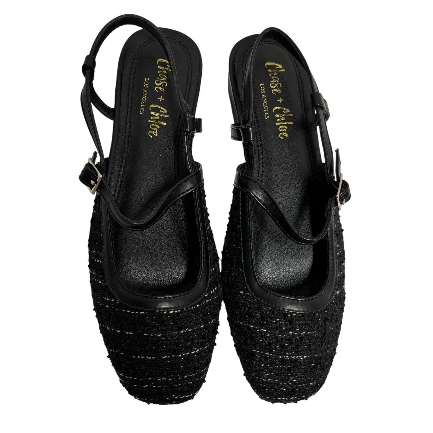 CHASE + CHLOE / Enki-1 / Black / Glitter/ Slingback Flats SHOES BY FLOR