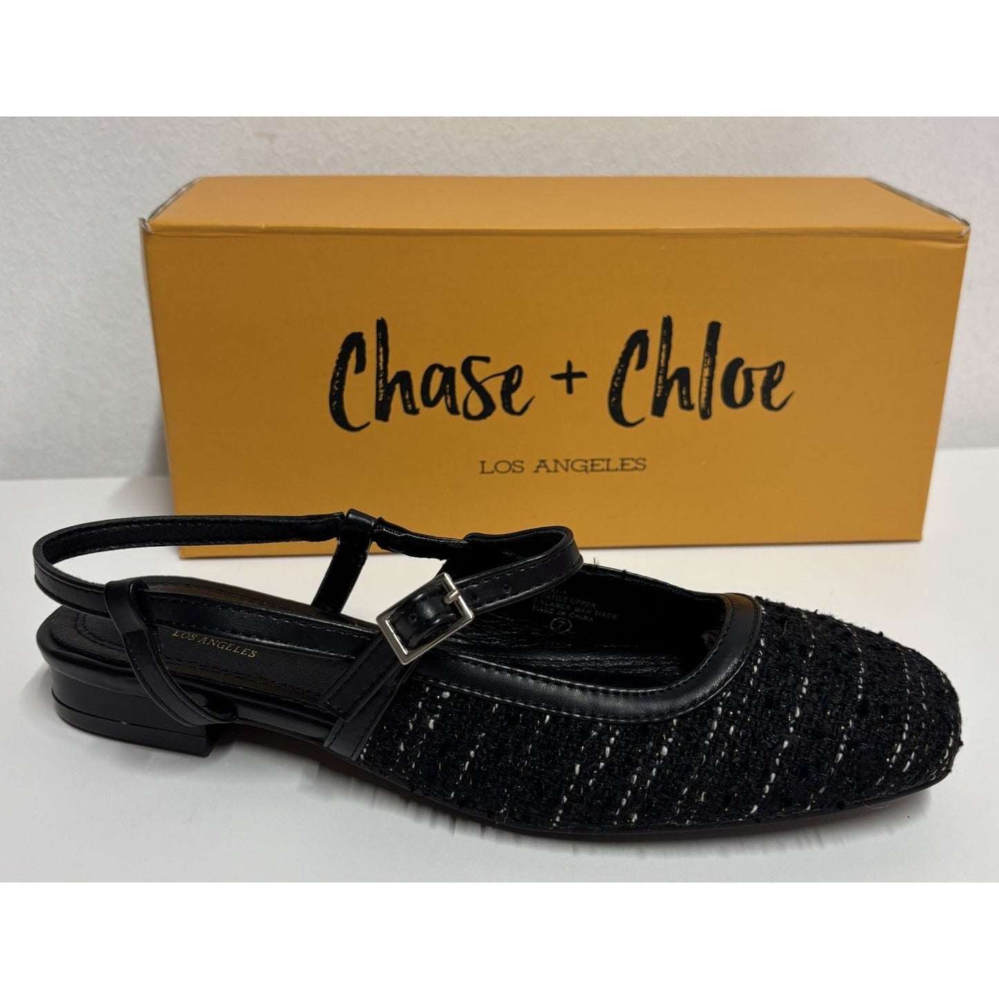 CHASE + CHLOE / Enki-1 / Black / Glitter/ Slingback Flats SHOES BY FLOR