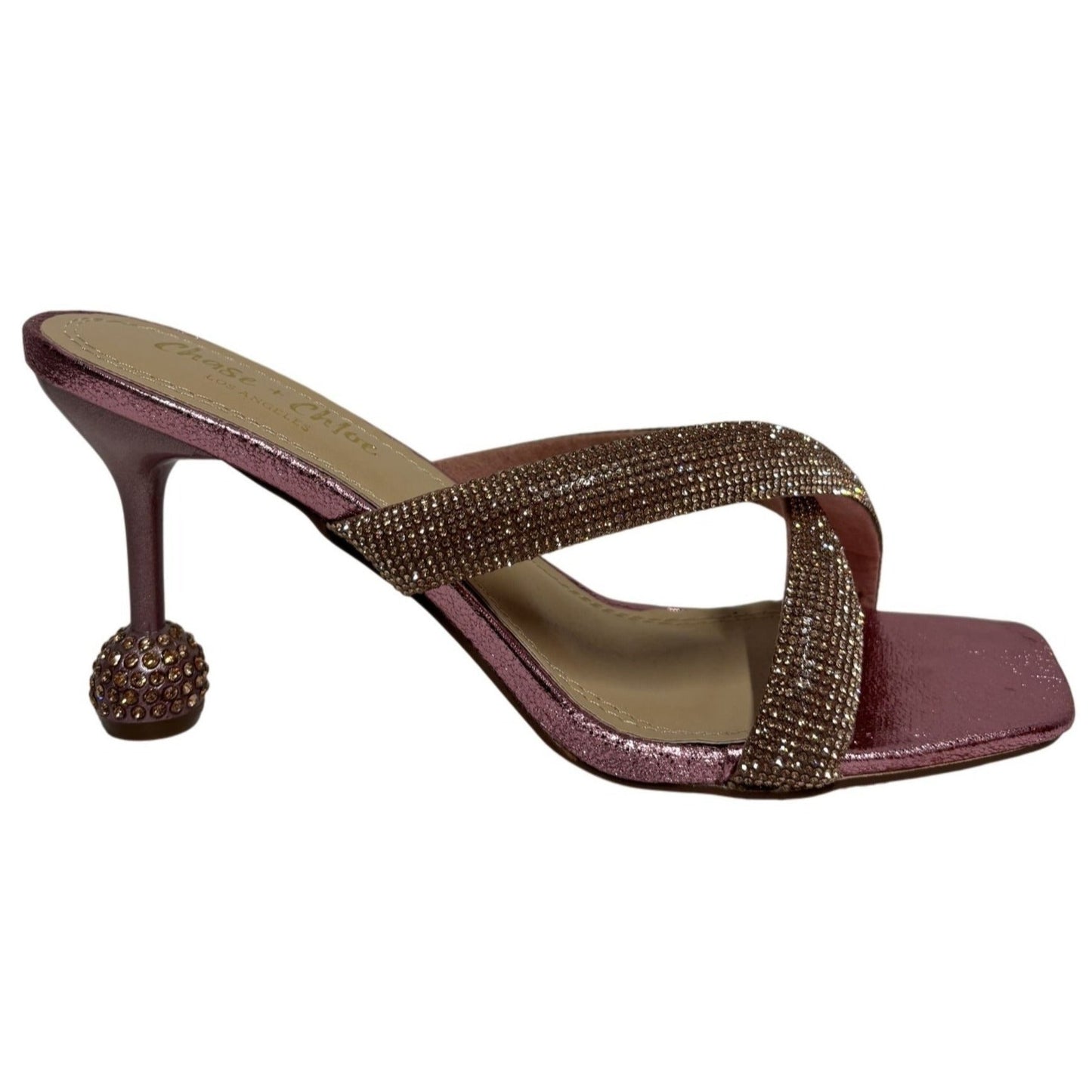 CHASE+CHLOE / Olla-1 / Pink / Rhinestone Embellished Cross-Strap / Heeled Sandals / Size 8.5 SHOES BY FLOR
