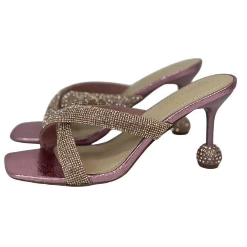 CHASE+CHLOE / Olla-1 / Pink / Rhinestone Embellished Cross-Strap / Heeled Sandals / Size 8.5 SHOES BY FLOR