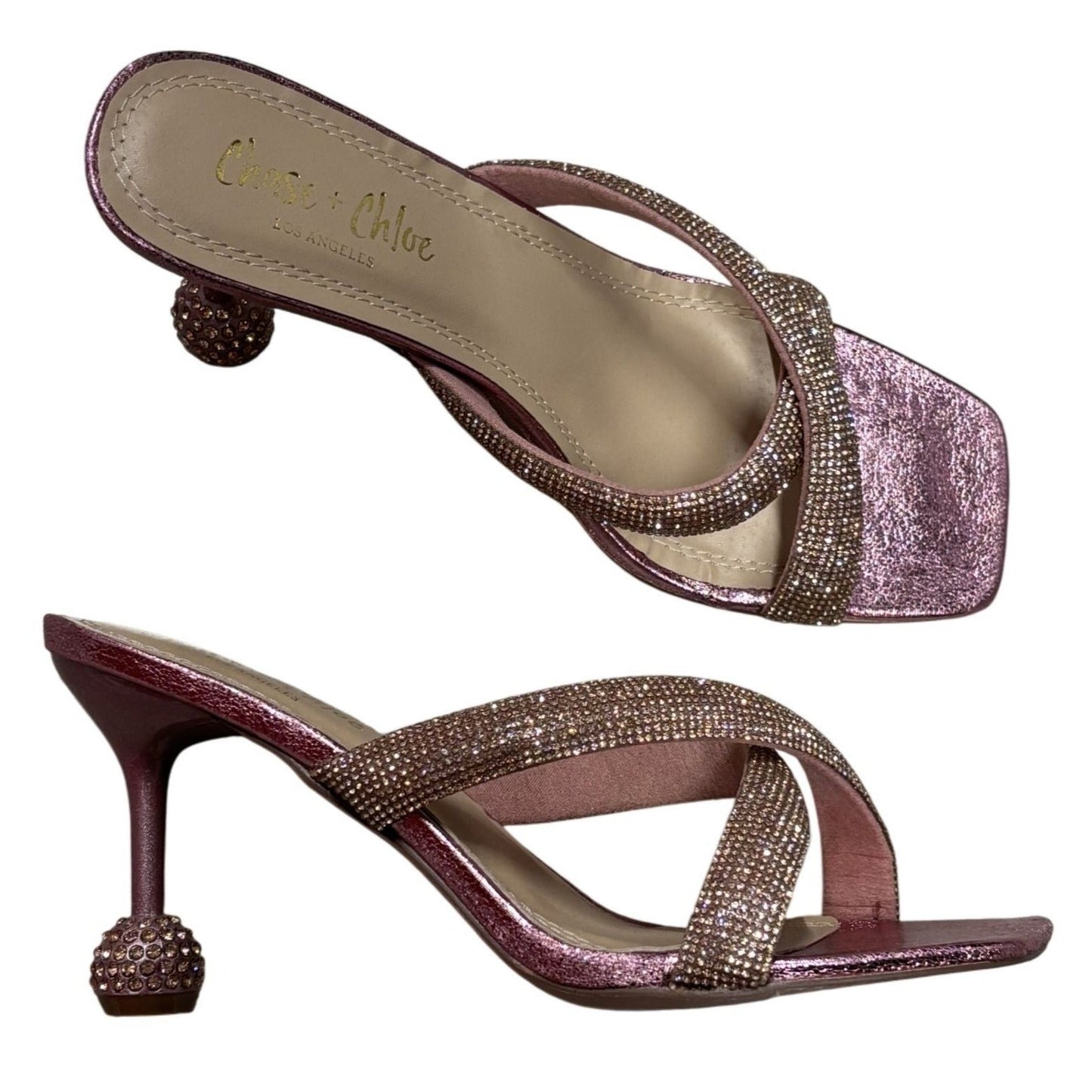 CHASE+CHLOE / Olla-1 / Pink / Rhinestone Embellished Cross-Strap / Heeled Sandals / Size 8.5 SHOES BY FLOR