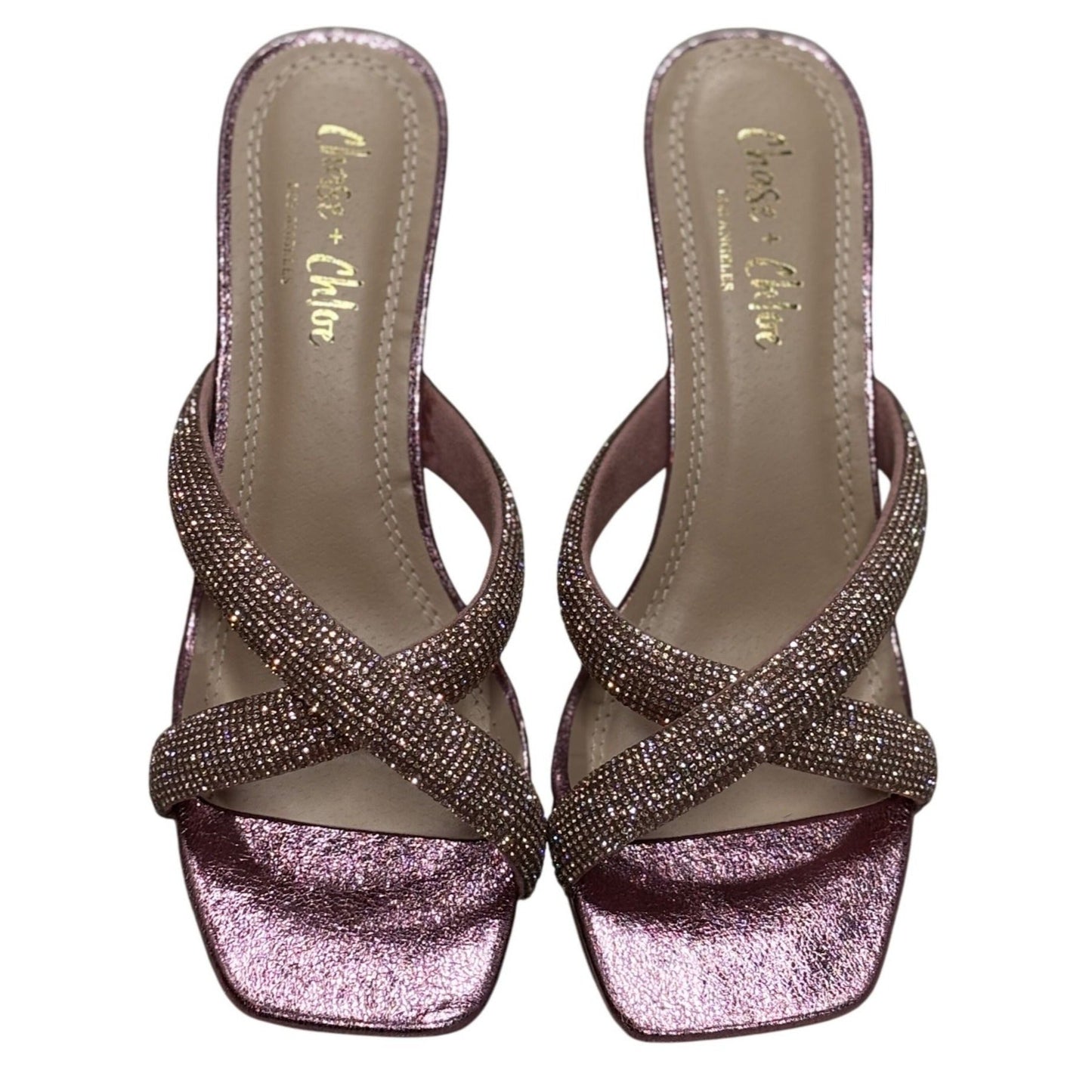CHASE+CHLOE / Olla-1 / Pink / Rhinestone Embellished Cross-Strap / Heeled Sandals / Size 8.5 SHOES BY FLOR