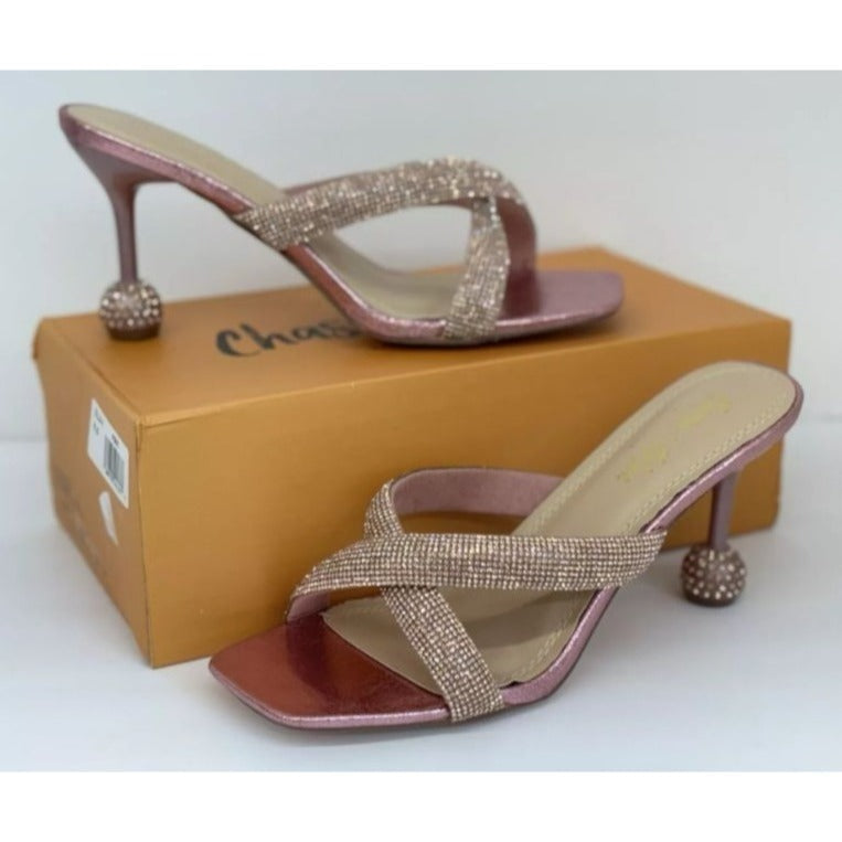 CHASE+CHLOE / Olla-1 / Pink / Rhinestone Embellished Cross-Strap / Heeled Sandals / Size 8.5 SHOES BY FLOR