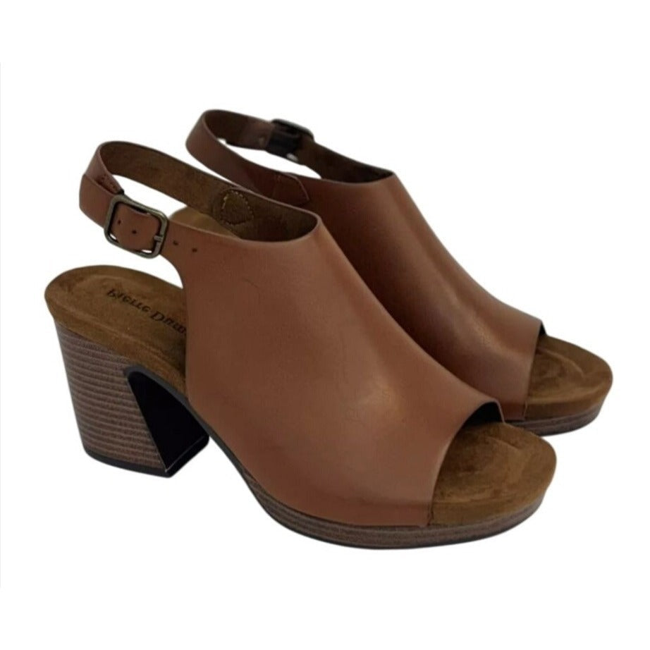 PIERRE DUMAS / Morgen-7 / Brown / Leather / Open-Toe / Platform / Sandals With Adjustable / Strap & Chunky/ Heel By Crown Vintage SHOES BY FLOR