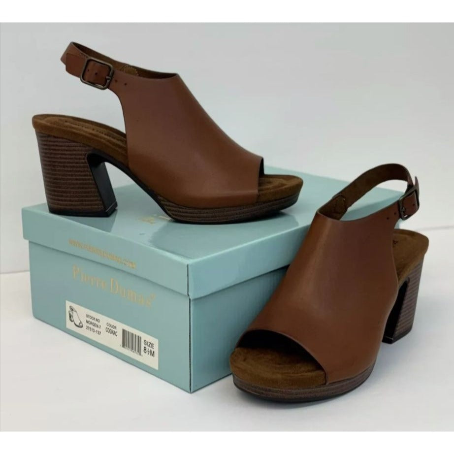 PIERRE DUMAS / Morgen-7 / Brown / Leather / Open-Toe / Platform / Sandals With Adjustable / Strap & Chunky/ Heel By Crown Vintage SHOES BY FLOR