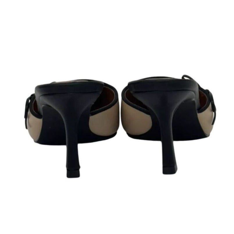 LILIANA / Mindi-1 / Vintage-Inspired/ Beige & Black / Slingback / Pointed-Toe Heels / With Bow Detail SHOES BY FLOR