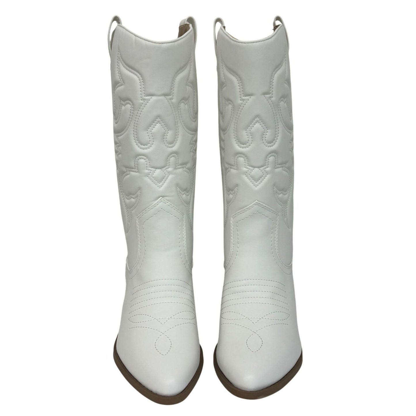 SODA / Reno / White / Embroidered / Western Cowgirl Boots / With Low Block Heel & Pointed Toe SHOES BY FLOR