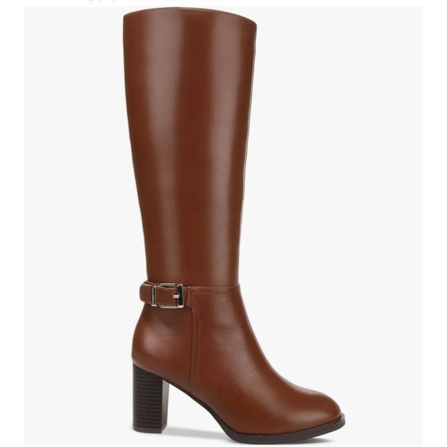GIANI BERNINI / Lennoxxp / Leather / Tall / Knee-High / Boots / Conac / Size 10M / Buckle & Block Heel SHOES BY FLOR
