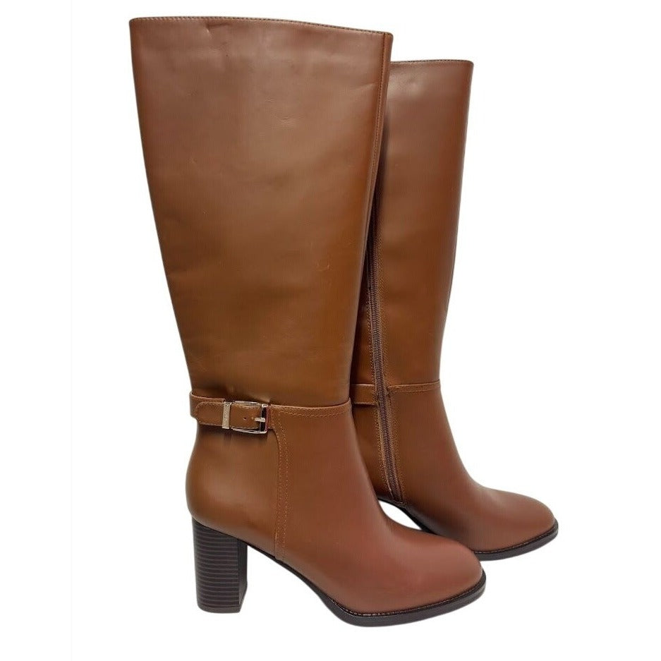 GIANI BERNINI / Lennoxxp / Leather / Tall / Knee-High / Boots / Conac / Size 10M / Buckle & Block Heel SHOES BY FLOR