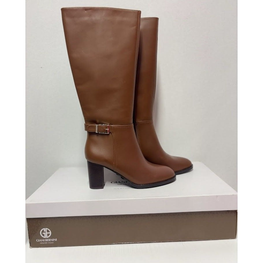 GIANI BERNINI / Lennoxxp / Leather / Tall / Knee-High / Boots / Conac / Size 10M / Buckle & Block Heel SHOES BY FLOR