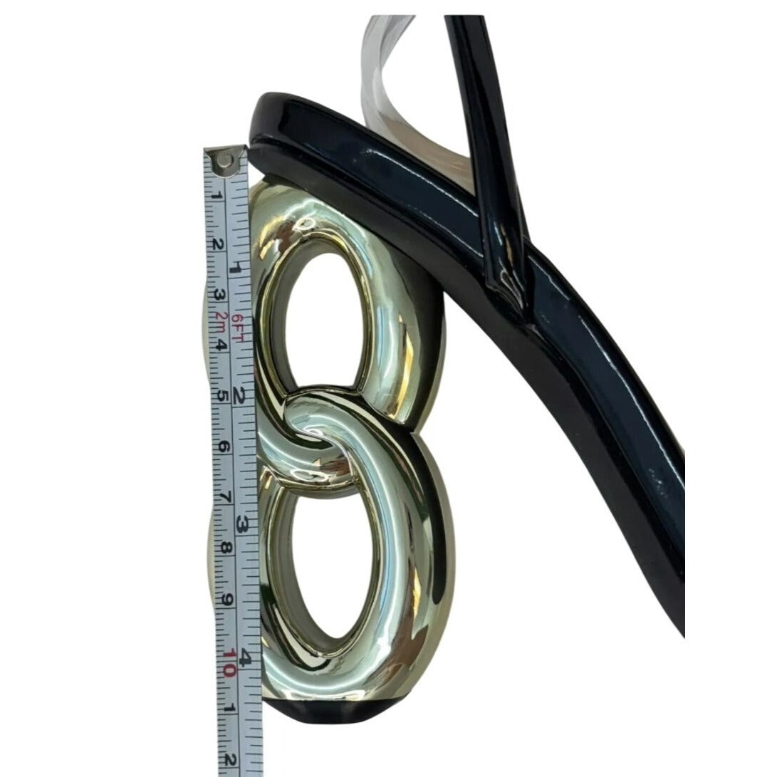 LILIANA / Duet-2 / Black / Patent Leather / Heeled / Sandals / With Unique Metallic 8-Inspired Heel Design SHOES BY FLOR