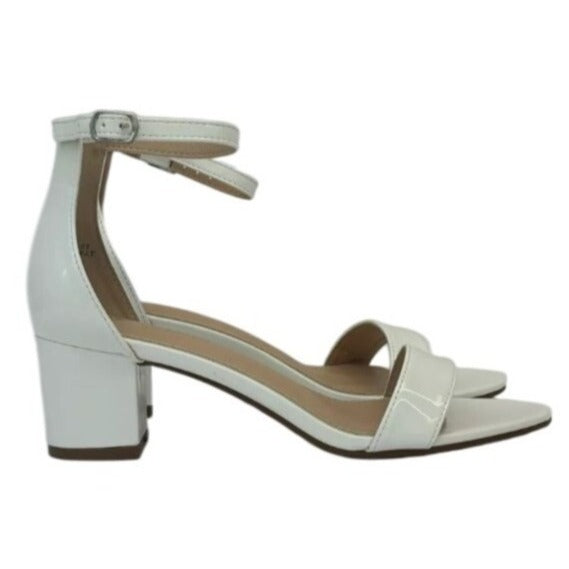 BELLA MARIE / Jean-07 / White / Block Sandals With Ankle Strap & Open Toe /Faux Leather / Finish Comfortable 2.5-Inch Heel / Size 8.5 SHOES BY FLOR